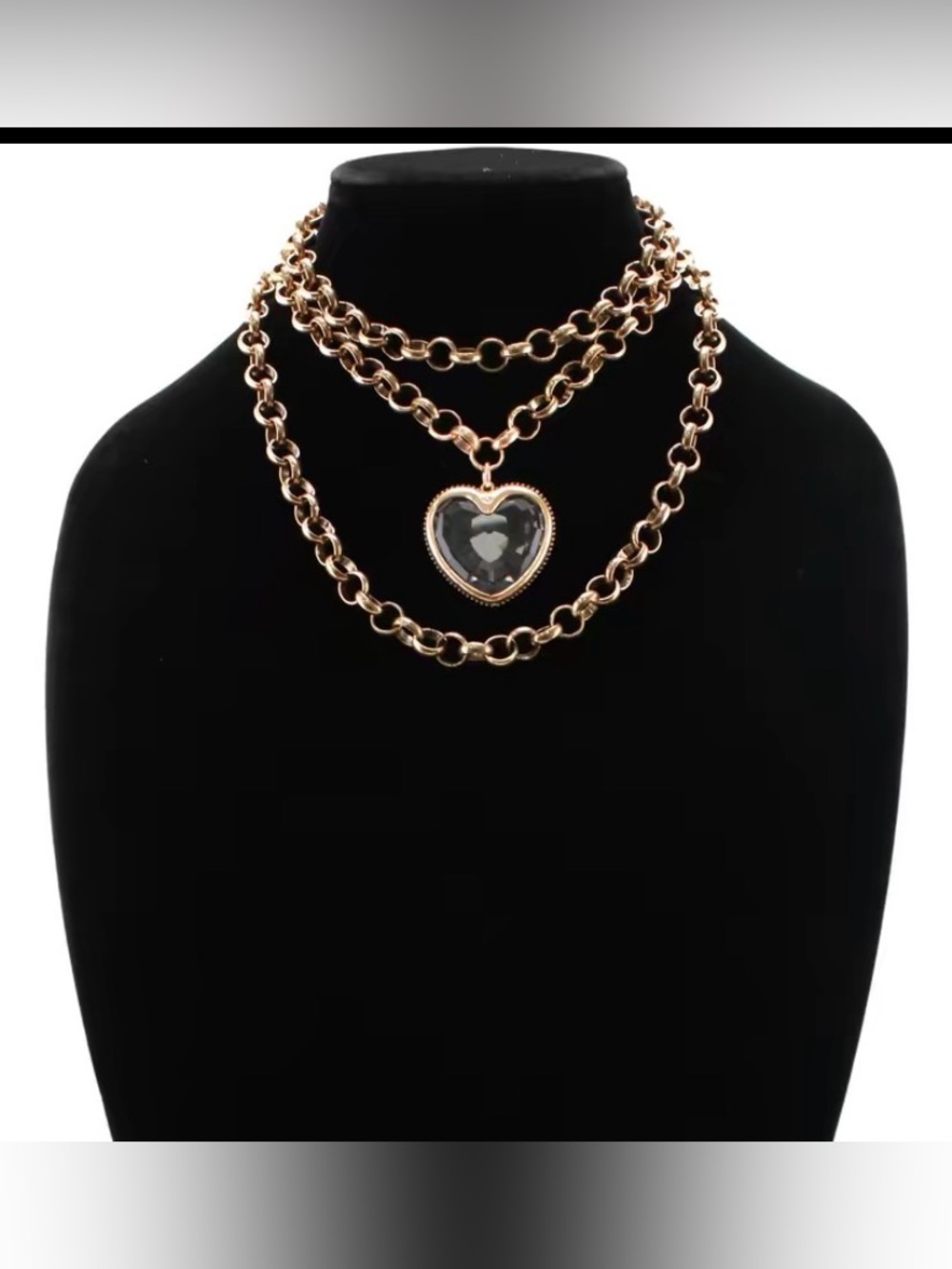 Gold Heart. Magnet clasp. Chunky Layered Heart Pendant Necklace. Katia Designs.